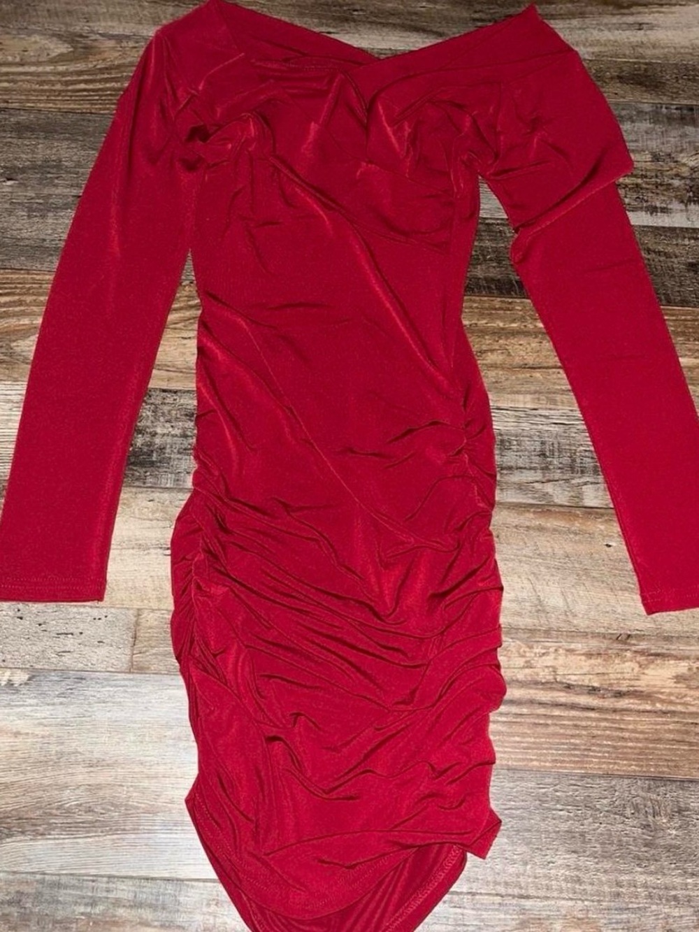 Red Ruched Off-Shoulder Bodycon Dress - Women